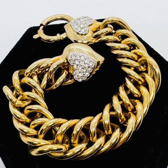 Joan Rivers Gold Tone Link Crystal Double Heart Bracelet - Picture 1 of 3
